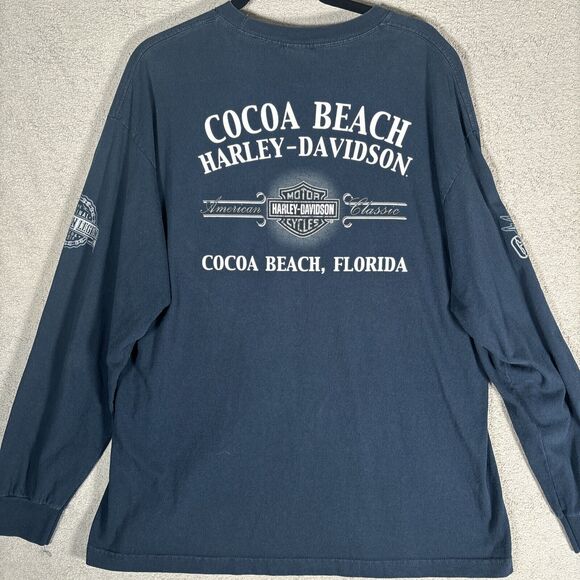 Harley Davidson Men XL Long‎ Sleeve Shirt 2015 Live To Ride Blue Cocoa Beach - Picture 14 of 15